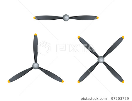 Plane blade propeller, vector airplane wood engine logo icon. Aircraft propeller fan 97203729
