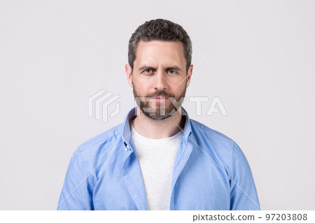 portrait of mature man with stubble in studio. photo of mature man with stubble. 97203808