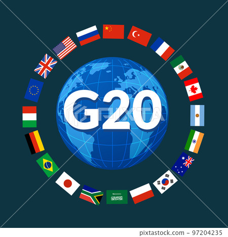G20 world globe countries infographic. Saudi Arabia Turkey Brazil european G20 country flag. G20 world globe countries infographic. Saudi Arabia Turkey Brazil european G20 country flag. 97204235