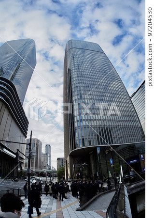 Fisheye, Festival Hall, Dojima River, Watanabe Bridge, Hanshin Expressway No. 11 Ikeda Line, Nakanoshima Promenade/River/Clouds/Expressway 97204530