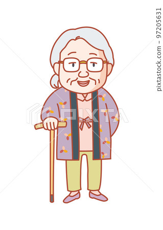 一位穿著 chanchanko 拄著拐杖的看起來很溫柔的老婦人 一位穿著 chanchanko 拄著拐杖的看起來很溫柔的老婦人 97205631