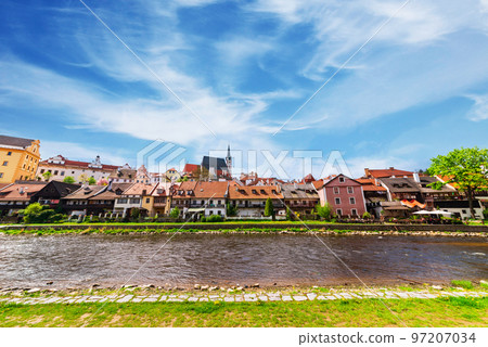 Czech Vltava River and Cesky Krumlov townscape Czech Vltava River and Cesky Krumlov townscape 97207034