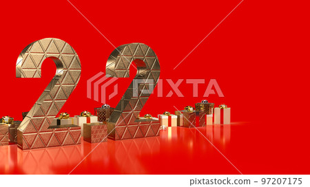 The gold number 2.2 and gift box on red background  for sale or promotion concept 3d rendering 97207175