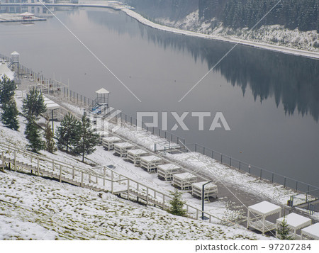 Winter lake and forest in the Carpathians 97207284