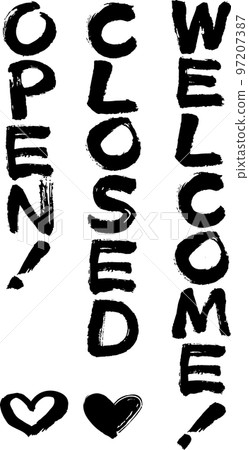 OPEN/CLOSED/WELCOME brush character vertical OPEN/CLOSED/WELCOME brush character vertical 97207387