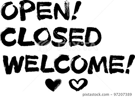 OPEN/CLOSED/WELCOME brush character horizontal OPEN/CLOSED/WELCOME brush character horizontal 97207389