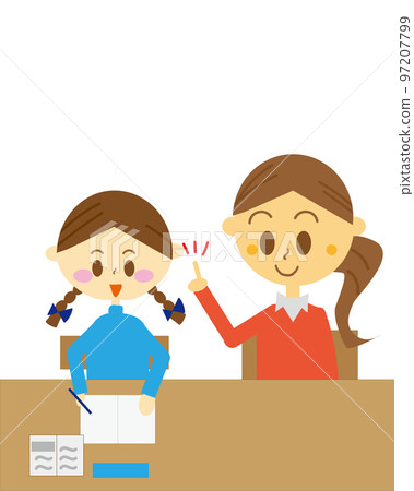 A child being taught by a tutor, a girl studying with her mother, home study, illustration, private tutoring cram school 97207799