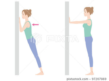 woman doing wall push-ups woman doing wall push-ups 97207869