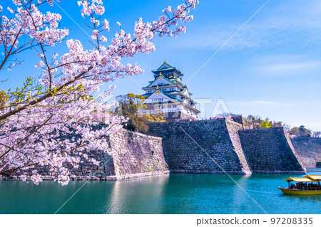 Osaka Castle and cherry blossoms in full bloom Osaka Castle and cherry blossoms in full bloom 97208335