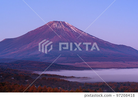 Mt. Fuji dyed in the morning glow and the sea of clouds over Lake Yamanaka Mt. Fuji dyed in the morning glow and the sea of clouds over Lake Yamanaka 97208418