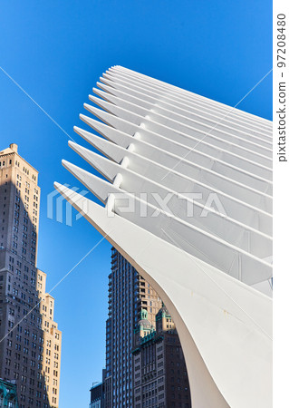 White clean rib building architecture exterior in New York City WTC by skyscrapers White clean rib building architecture exterior in New York City WTC by skyscrapers 97208480
