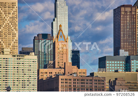 Sunrise at Chicago with morning light along group of skyscrapers 97208526