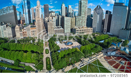 Wide view of Millennium Park from above in Chicago by Cloud Gate 97208565