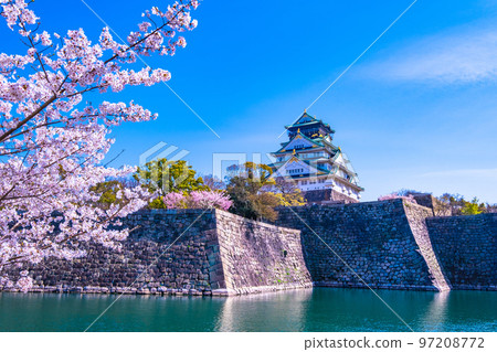 大阪城和櫻花盛開 97208772