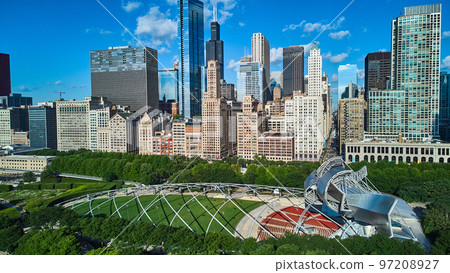 Millennium Park Pavilion next to line of stunning skyscrapers 97208927