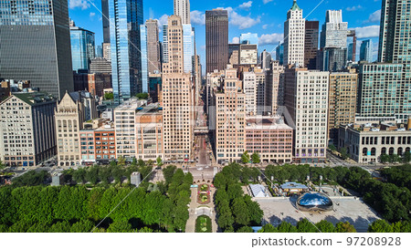 Millennium Park by row of skyscrapers next to Cloud Gate The Bean 97208928