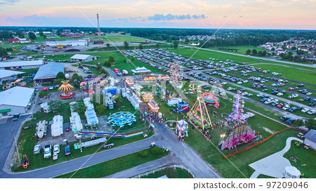 Carnival aerial during dusk in midwest America county fair Carnival aerial during dusk in midwest America county fair 97209046