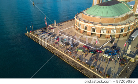 Lake Michigan Navy Pier detail of end with vintage cars on pier 97209080