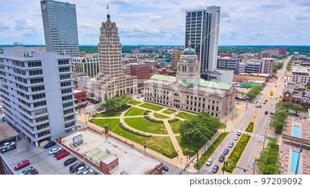 Downtown Fort Wayne aerial at Allen County Courthouse in Indiana Downtown Fort Wayne aerial at Allen County Courthouse in Indiana 97209092