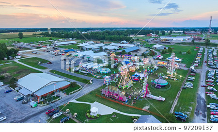 Aerial over Allen County Fair in Indiana during dusk Aerial over Allen County Fair in Indiana during dusk 97209137