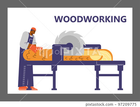 Woodworking workshop service banner or poster mockup, flat vector isolated. Woodworking workshop service banner or poster mockup, flat vector isolated. 97209775