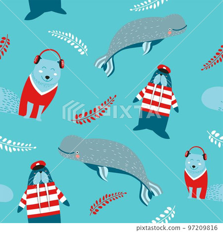 Marine animals and creatures wearing clothes print Marine animals and creatures wearing clothes print 97209816
