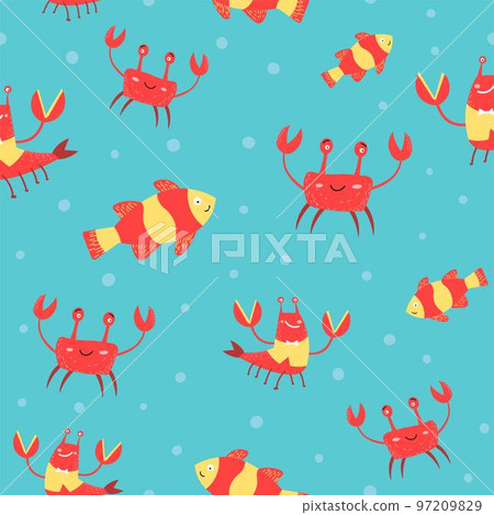 Crab and clown fish, aquarium seamless pattern 97209829