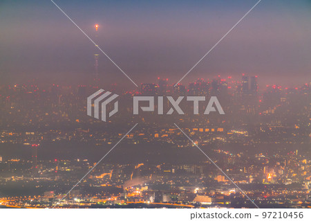 "Tokyo" foggy Tokyo super distant view city night view "Tokyo" foggy Tokyo super distant view city night view 97210456