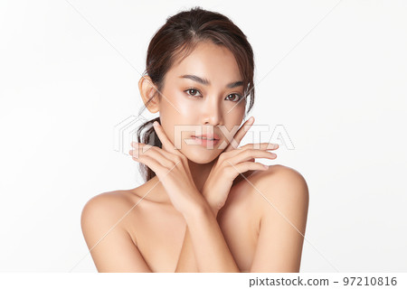 Beautiful young asian woman with clean fresh skin on white background, Face care, Facial treatment, Cosmetology, beauty and spa, Asian women portrait. 97210816