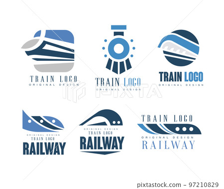 Train and Railway Logo Design with Blue Shape of Rapid Railroad Transport Vector Set Train and Railway Logo Design with Blue Shape of Rapid Railroad Transport Vector Set 97210829