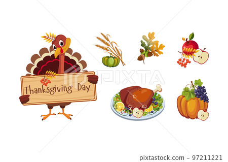Thanksgiving Autumn Holiday Symbols with Vegetable Abundance Vector Set Thanksgiving Autumn Holiday Symbols with Vegetable Abundance Vector Set 97211221
