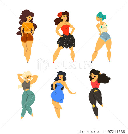 Plus Size Woman Model Posing and Smiling Vector Set 97211288
