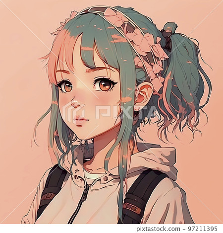 Cute anime girl. AI Stock Illustration