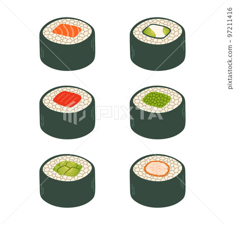 Sushi rolls set japan asian food vector logo design pack isolated on white background Sushi rolls set japan asian food vector logo design pack isolated on white background 97211416