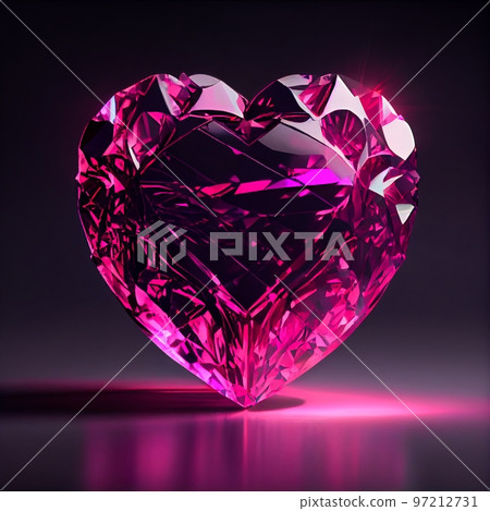 Shiny faceted Pink sapphire heart isolated on black background. Natural precious mineral stone artistic illustration. Decorative magenta sapphire crystal heart poster. Shiny faceted Pink sapphire heart isolated on black background. Natural precious mineral stone artistic illustration. Decorative magenta sapphire crystal heart poster. 97212731