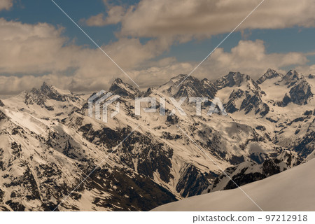 View of snow-capped peaks, Dombay, Russia 97212918
