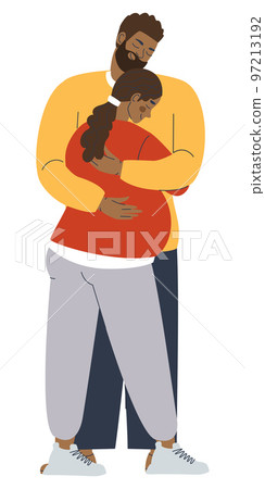 Man hugs a pregnant woman. Couple together, traditional family. Vector illustration Man hugs a pregnant woman. Couple together, traditional family. Vector illustration 97213192