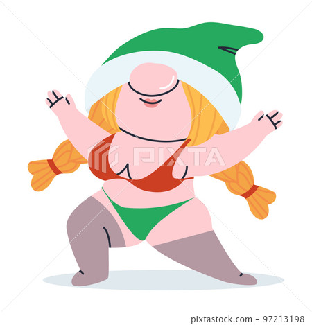 Cutie dwarf dances a striptease in stockings and lingerie. Fairy tale character. Vector illustration Cutie dwarf dances a striptease in stockings and lingerie. Fairy tale character. Vector illustration 97213198