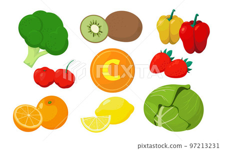 Vector illustration of food containing vitamin C. 97213231