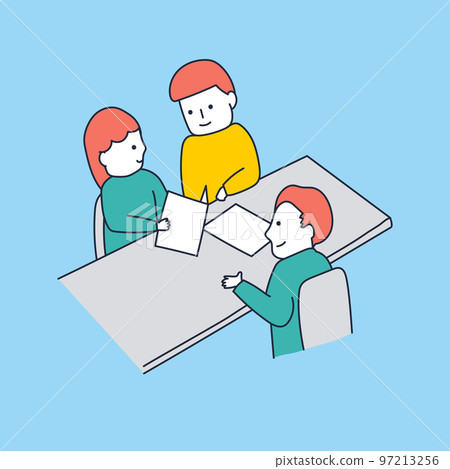 Illustration material of young men and women receiving explanations at a free consultation meeting Illustration material of young men and women receiving explanations at a free consultation meeting 97213256