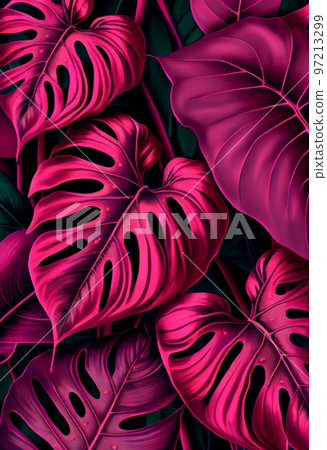 Floral magenta Alocasia Stingray abstract background. Decorative plant leaves, fuchsia pink texture. Vertical floral magenta Alocasia Stingray abstract pattern. Floral magenta Alocasia Stingray abstract background. Decorative plant leaves, fuchsia pink texture. Vertical floral magenta Alocasia Stingray abstract pattern. 97213299