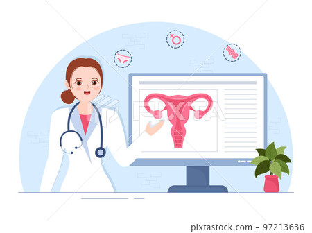 Endometriosis with Condition the Endometrium Grows Outside the Uterine Wall in Women for Treatment in Flat Cartoon Hand Drawn Templates Illustration 97213636