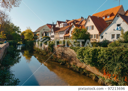 Old national German town house in Bietigheim-Bissingen, Baden-Wuerttemberg, Germany, Europe. Old Town is full of colorful and well preserved buildings. Old national German town house in Bietigheim-Bissingen, Baden-Wuerttemberg, Germany, Europe. Old Town is full of colorful and well preserved buildings. 97213696