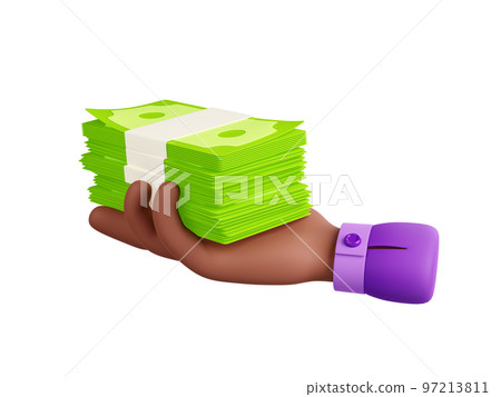 Big pile of money, paper cash bundle in man hand Big pile of money, paper cash bundle in man hand 97213811