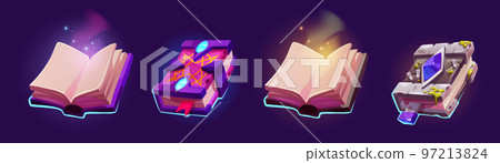 Open and closed magic books of spells - Stock Illustration