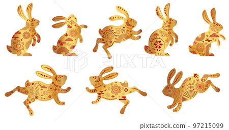 Cute bunny silhouettes set. Rabbit icon. Zodiac animals 97215099