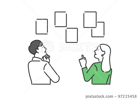 提出各種想法並思考計劃的商務人士的插圖素材 提出各種想法並思考計劃的商務人士的插圖素材 97215458