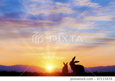 Rabbit silhouette in the rising sun - Stock Illustration [97215678] - PIXTA