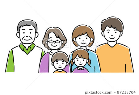 Simple illustration of family (senior men and women, young men and women and children of men and women) 97215704