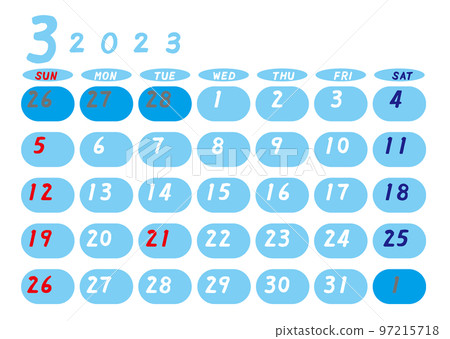 2023 年日曆三月天藍色 97215718